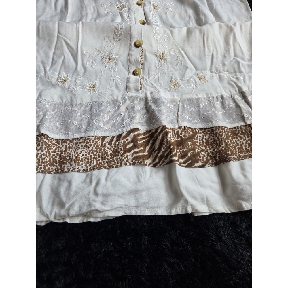 Raya Sun Swing Tank Dress L Cream Embroidery Lace Ruffles Lightweight Buttons - Picture 8 of 11